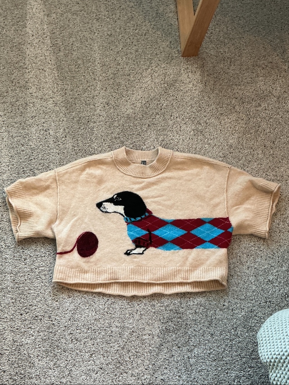 New Anthropologie The Goldie Crew-Neck Cashmere Sweater Red Dachshund - Picture 4 of 9